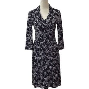 346 Brooks Brothers Black White Bird Surplice Faux Wrap Dress Women’s Size XS